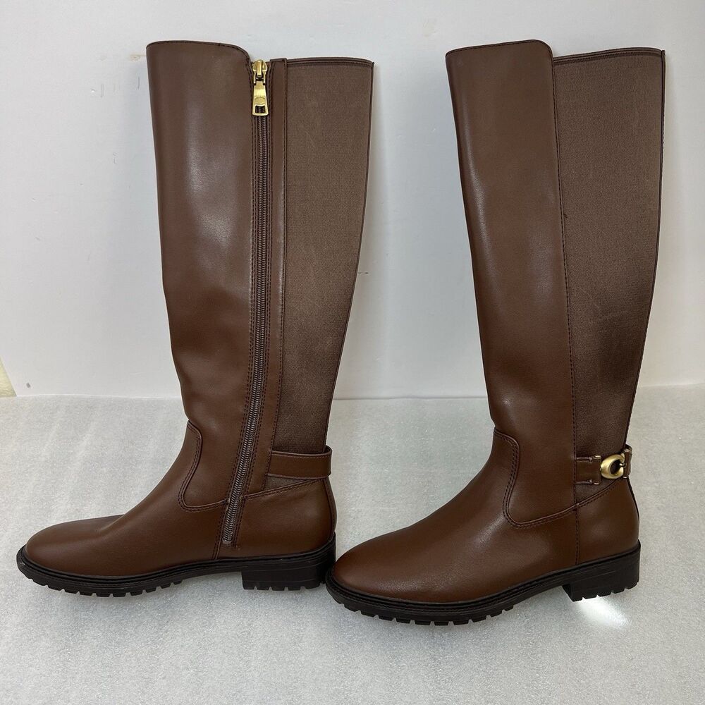 Coach Faith Leather Boots Womens Sz 6 Tall Riding Brown Walnut NEW Knee High - Picture 5 of 12